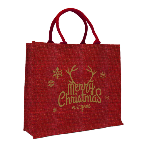 100 Weihnachts-Jutetaschen rot 45 17x40cm Glitzer mit Motiv Merry Christmas Jutebeutel bedrucken