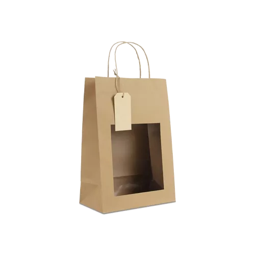100 Papiertasche natur 22 12x32cm Sichtfenster Papiertueten bedrucken