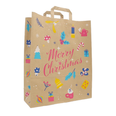 Weihnachtstasche braun Geschenktasche Merry Christmas 18x8x22cm