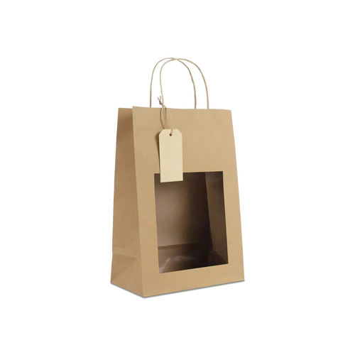 100 Papiertasche natur 22 12x32cm Sichtfenster Papiertueten bedrucken