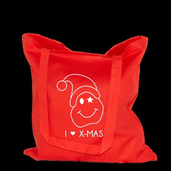 Weihnachtstasche Baumwolltasche 38x42cm rot HAPPY X-MAS 50 Stück