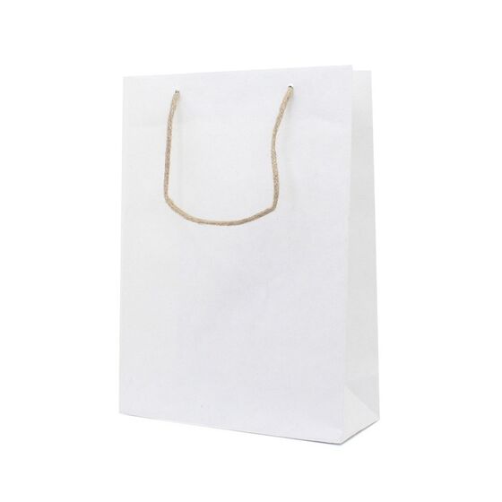 100 weiße Papiertragetaschen 30 10x40cm mit Baumwollfasern zum Bedrucken