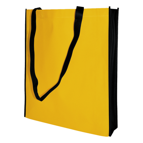 100 Vliestaschen gelb/schwarz 38 10x42cm Woventasche bedrucken