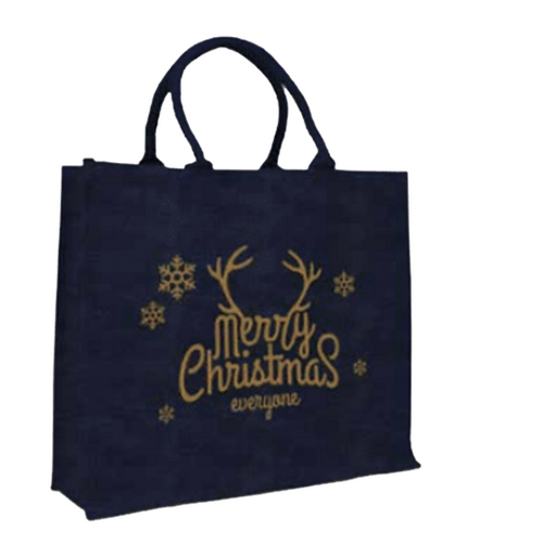 50 Weihnachts-Jutetaschen blau 45 17x40cm Glitzer mit Motiv Merry Christmas Jutebeutel bedrucken