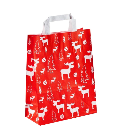 250 Weihnachtstüten rot/weißer Elch 32 12x40cm Weihnachtstaschen bedrucken