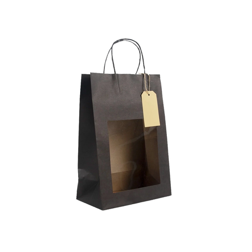 200 Papiertüten schwarz 11,5 6x14,5cm Sichtfenster Papiertaschen bedrucken