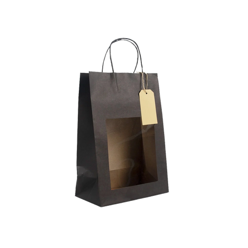 100 Papiertasche schwarz 11,5 6x14,5cm Sichtfenster Papiertueten bedrucken