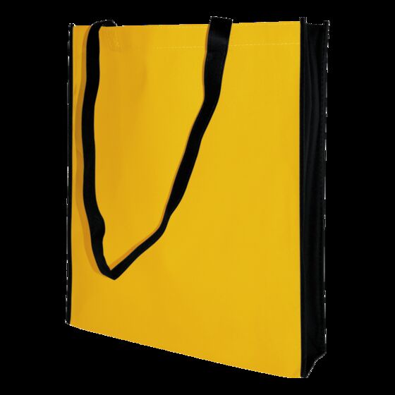 50 Vliestaschen gelb/schwarz 38x42 10cm Woventasche bedrucken