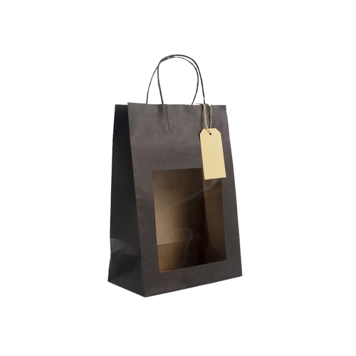 100 Papiertasche schwarz 22 12x32cm Sichtfenster Papiertueten bedrucken