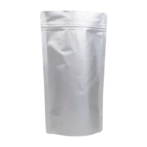 Metallic silberne Standbodenbeutel 8,5x14 5cm für leichtes Befüllen im Doypack Format zum Bedrucken