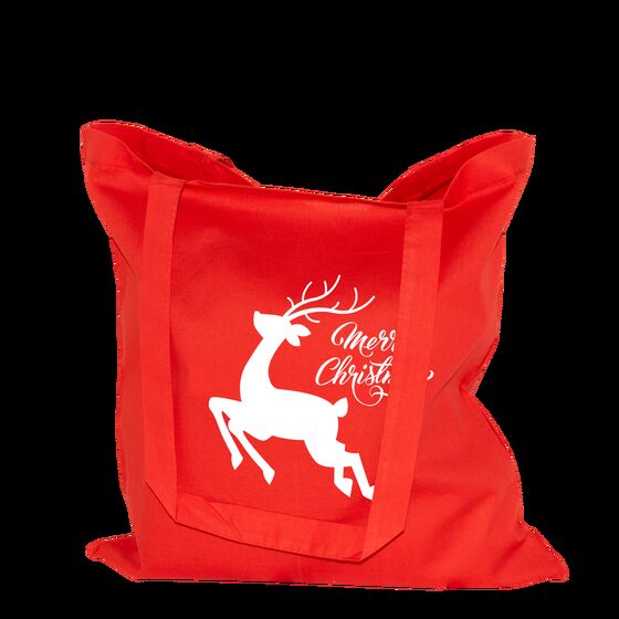 Weihnachtstasche Baumwolltasche 38x42cm rot Merry Christmas Geweih 50 Stück